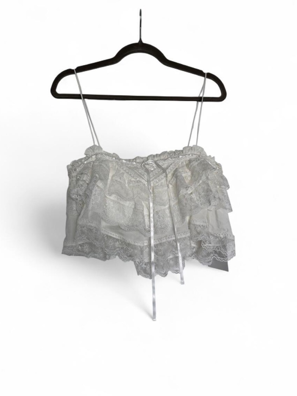 Ronny Kobo Carlton Ivory Lace Ruffle Crop Top - Women